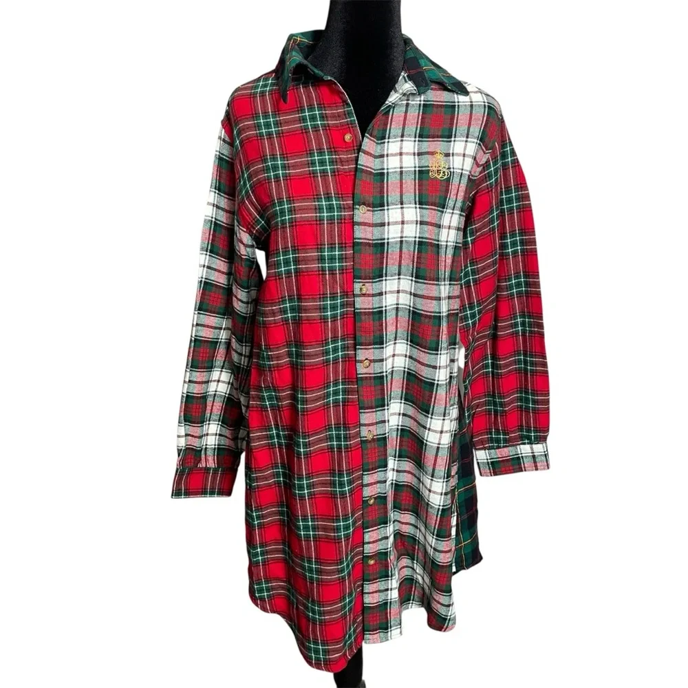 Ralph Lauren LRL Flannel Sleep Shirt Womens Medium Button Up Long Sleeve Plaid
